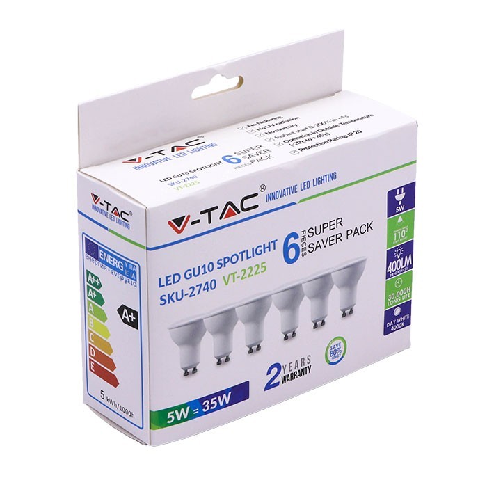 LED Spotlight - 5W GU10 SMD White Plastic Milky Cover 4000K (Box 6 pezzi)
