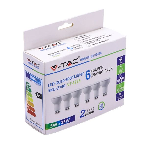 LED Spotlight - 5W GU10 SMD White Plastic Milky Cover 6400K (Box 6 pezzi)