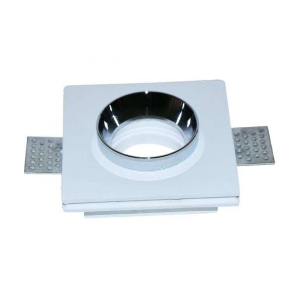 GU10 Fitting Gypsum White Recessed Light With Chrome Metal Square