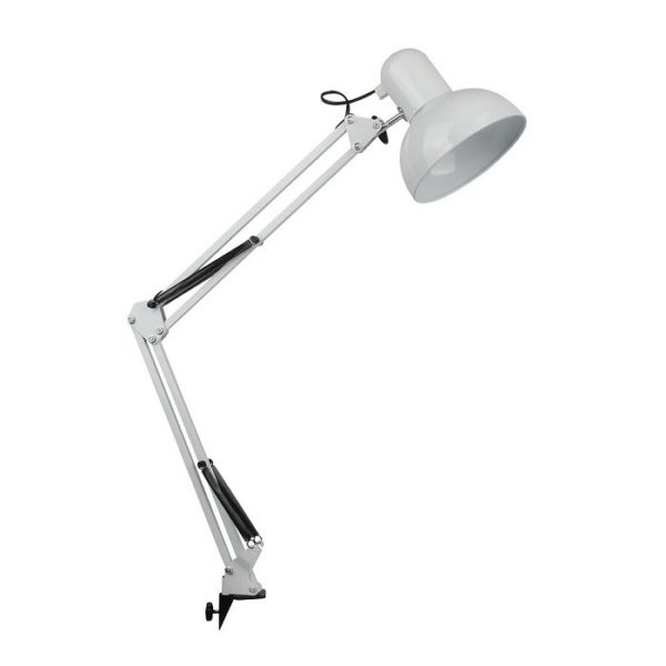 Designer Table Lamp With Adjustable Metal Bracket + Switch & E27 Holder Hookup - White