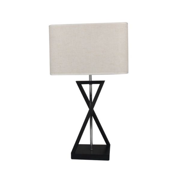 Designer Table Lamp E27 With Ivory Lamp Shade Black Base + Switch Square