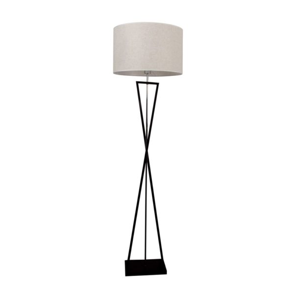 Designer Floor Lamp With Ivory Lampshade Black Round Black Metal Canopy + Switch