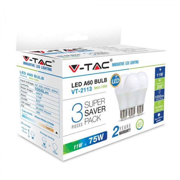 LED Bulb - 11W E27 A60 Thermoplastic 6400K (Box 3 pezzi)