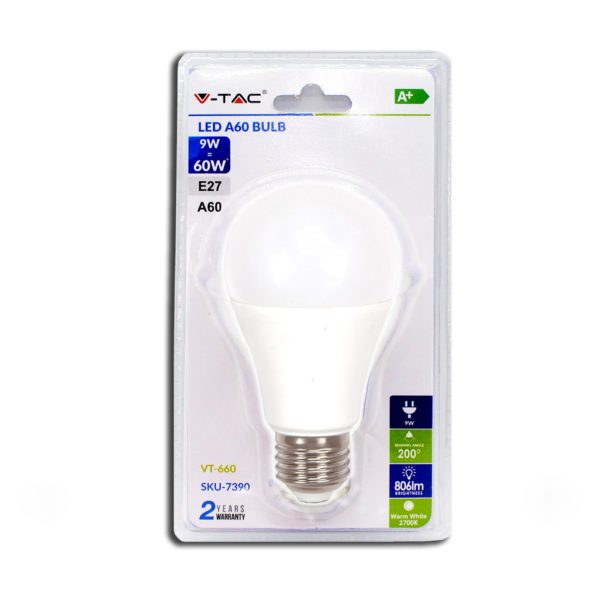 Lampadina LED 9W A60 E27 3000K (Blister 1 pezzo)