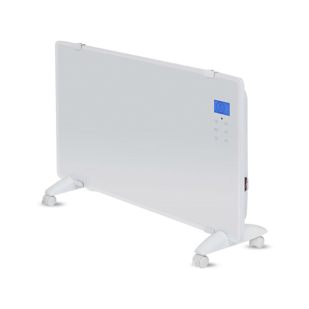 2000W LED Panel Heater With Aluminium Heating Elemenet White IP24 RF Control Display And Wheels