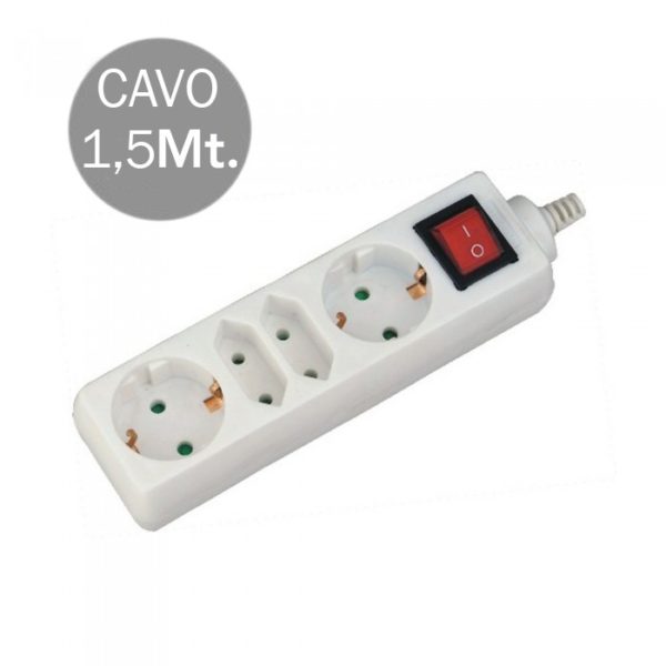 4 Holes Socket Whit Switch (3G 1.5MM2 X 1.5M ) Polybag With Card White