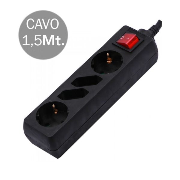 4 Holes Socket Whit Switch (3G 1.5MM2 X 1.5M ) Polybag With Card Black