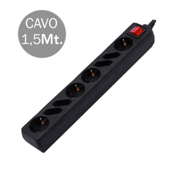 8 Holes Socket Whit Switch (3G 1.5MM2 X 1.5M ) Polybag With Card Black