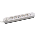 5 Ways Socket With Lighted Switch & 2 Usb Port 3G 1.5mm*3M White