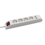 4 Ways Socket With Lighted Switch & 2 Usb Port 3G 1.5mm*1.4M White