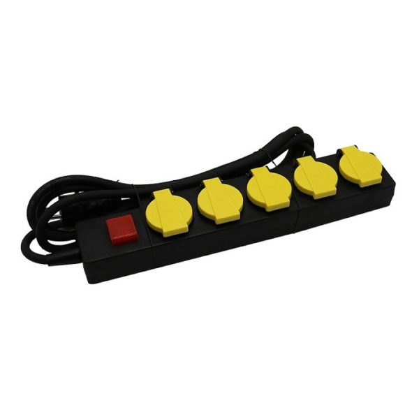 5 Ways Socket With Lighted Switch 3G 1.5MM*3M IP44 Black + Yellow