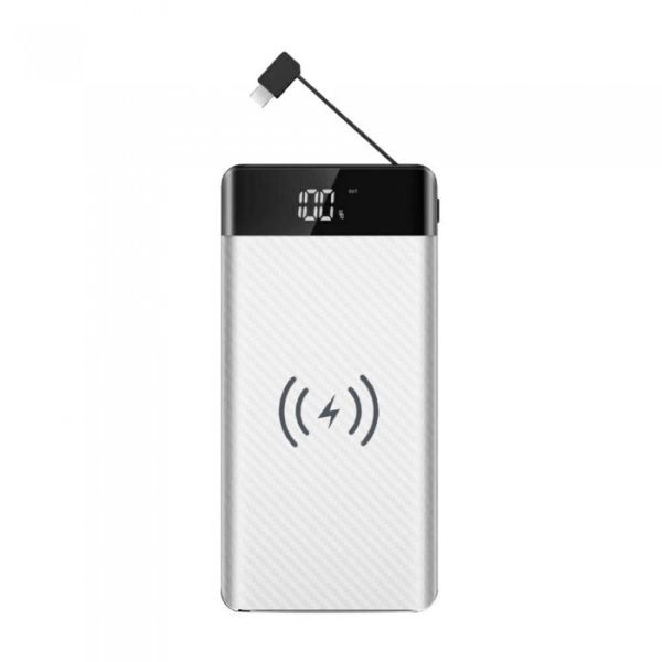 20K Mah Power Bank With Wireless Charger & Built In Micro USB Cable White