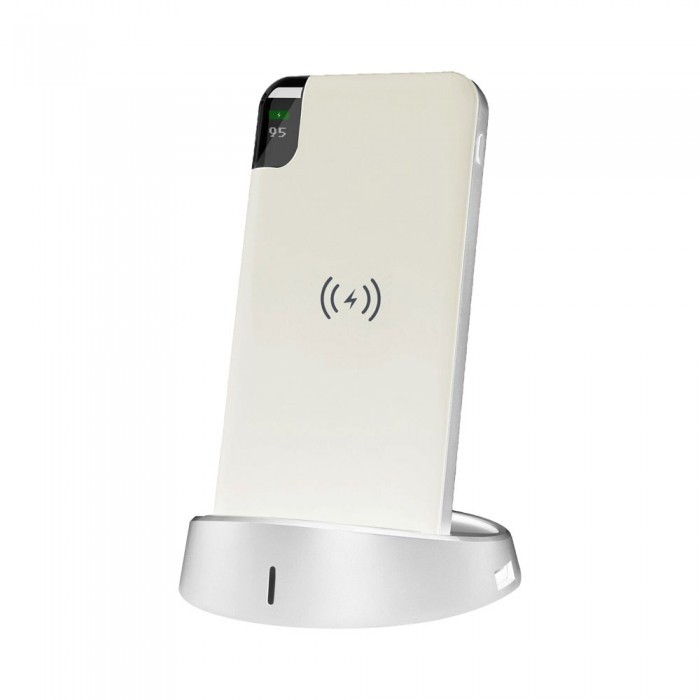 10K Mah Power Bank With Wireless Charger & Display White Lamp Stand