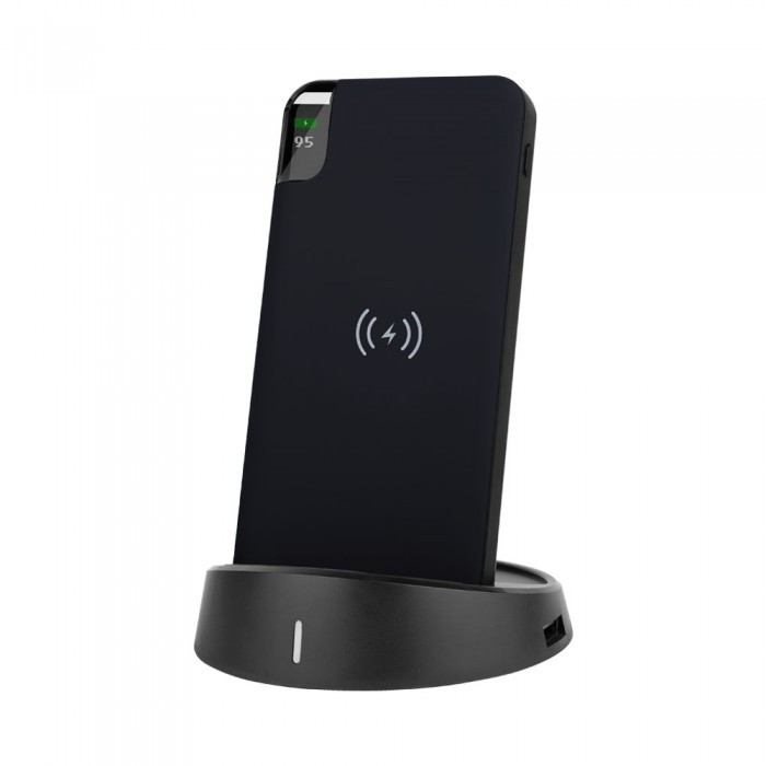 10K Mah Power Bank With Wireless Charger & Display Black Lamp Stand Black