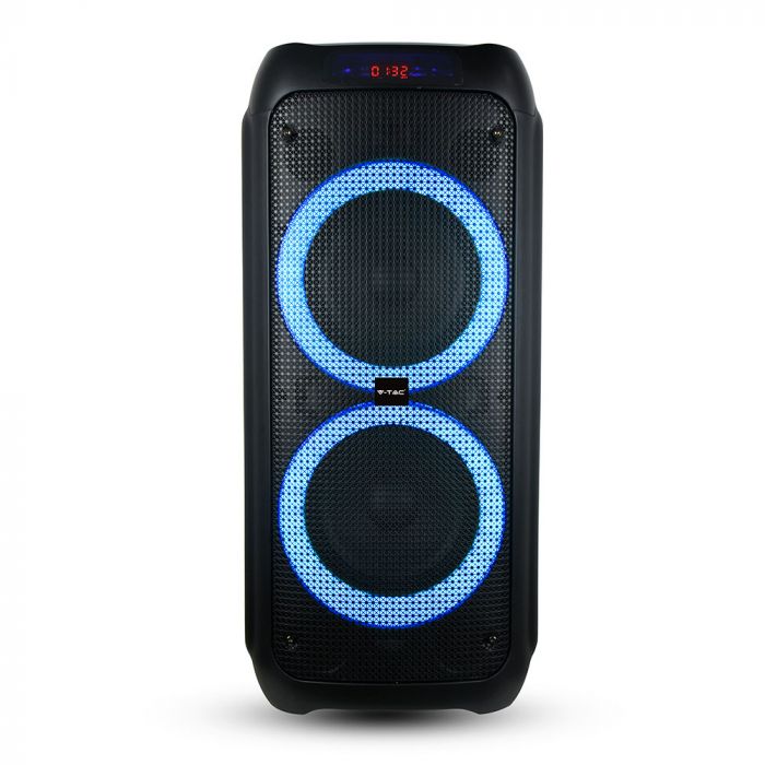40W Rechargeable Trolley Speaker With One Wired Microphone RF Control RGB 2*8 inch